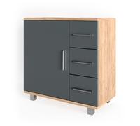 Vicco Meuble sous vasque simple "Ilias", Chêne doré 60 x 60.8 cm | 3 Tiroirs · 1 Porte · Découpe pour siphon · Pour produits de soin & accessoires de salle de bains · Rangement généreux