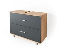 Vicco Meuble sous Vasque Simple Ilias, Anthracite/chêne doré, 80x60.8cm, avec découpe pour Siphon et Ouvertures d’aération latérales