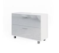 Vicco Meuble sous Vasque Simple Ilias, Blanc Haute Brillance, 80x60.8cm, avec découpe pour Siphon et Ouvertures d’aération latérales