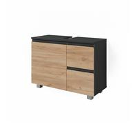 Vicco Meuble sous Vasque Simple J-Shape, Anthracite/Chêne doré 80 x 60.8 cm | avec découpe pour siphon pour installation sous lavabo