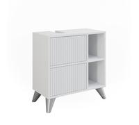 Vicco Meuble sous Vasque Simple Leano, Blanc, 60x62cm avec 2 tiroirs