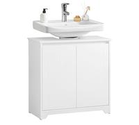 Meuble Sous Lavabo De Salle De Bain Avec 2 Portes Effet Bois Blanc Blanc