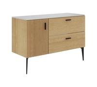 Meuble sous vasque strié sur pieds avec planche - 1 porte et 2 tiroirs - Naturel clair - 120 cm - SARONE