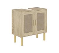 Meuble salle de bain sous lavabo - HOMCOM - portes en rotin style bohème - pieds bois de pin - 2 niveaux - 60 x 30 x 60 cm - chêne