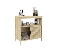 Meuble sous vasque style cosy naturel - 2 portes coulissantes - dim. 60L x 30l x 60H cm - bambou verni Beige