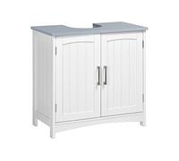 kleankin Meuble sous lavabo – Double portes, étagère réglable, 60×33×60 cm, Blanc/Gris clair