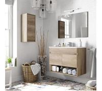 Meuble sous-vasque suspendu, 2 portes + Miroir finition nordik - Dim : 64x80x45cm