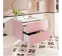 Meuble sous vasque suspendu 2 Tiroirs simple vasque céramique - ELVMI - MDF Rose et Blanc 60 5×47 5×47 cm