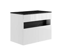 Meuble sous vasque suspendu à LEDs avec planche - Blanc et noir effet marbre - L80 cm - POZEGA