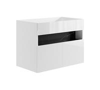 Meuble sous vasque suspendu avec leds - Blanc et noir effet marbre - L80 cm - POZEGA