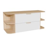 Meuble sous vasque suspendu avec niches ? Blanc et naturel clair ? L120 cm ? AVORELI