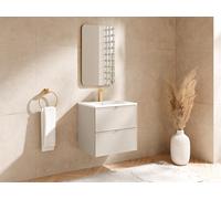 Meuble sous vasque suspendu avec poignées en métal - Coloris beige - 60 cm - ONDIL