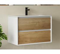 Meuble sous vasque suspendu coloris naturel et blanc - 80 cm - LANNICK