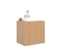 IDMarket - Meuble sous Vasque Suspendu Salle de Bain Victor Effet Lattes | Avec 2 tiroirs