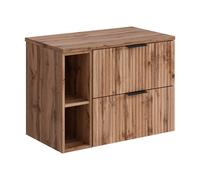 Meuble sous vasque suspendu strié avec niches - Naturel clair - L80 cm - ZEVARA