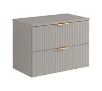 Meuble sous vasque suspendu strié avec planche - Beige - L80 cm - ZEVARA