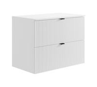 Meuble sous vasque suspendu strié avec planche - Blanc mat - 80 cm - ZEVINI