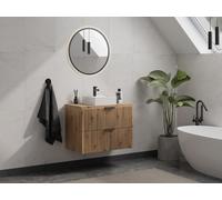 Meuble sous vasque suspendu strié avec planche - Naturel clair - L80 cm - ZEVARA