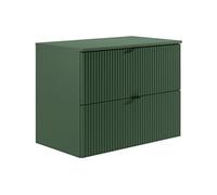Vente-unique - Meuble sous Vasque Suspendu strié avec Planche - Vert Mat - 80 cm - ZEVINI