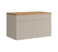 Meuble sous vasque suspendu strié beige avec planche - 80 cm - SATARA