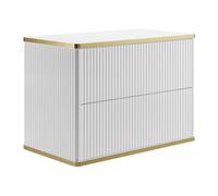 Vente-unique - Meuble sous Vasque Suspendu strié liseré doré - Blanc - L80 cm - KELIZA