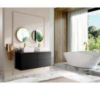Meuble sous vasque suspendu strié liseré doré - Noir - 120 cm - KELIZA