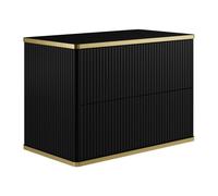 Meuble sous vasque suspendu strié liseré doré - Noir - L80 cm - KELIZA