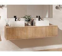 Meuble sous vasque suspendu strié - Naturel clair - 150 cm - ARNEGA