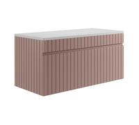 Vente-unique - Meuble sous Vasque Suspendu strié Rose avec Planche - 100 cm - SATARA