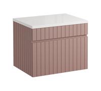 Meuble sous vasque suspendu strié rose avec planche - 60 cm - SATARA