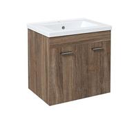 Meuble sous-vasque suspendu - vasque céramique incluse - 2 portes, étagère - dim. 60L x 45l x 60H cm - aspect bois