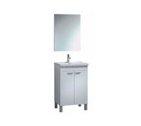 Meuble sous-vasque Suspendue avec 2 portes + miroir coloris blanc laqué brillant - 64 x 80 x 45 cm