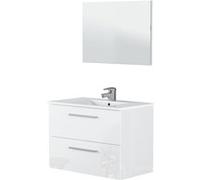 PEGANE Meuble sous Vasque de Salle de Bain Suspendu 80 cm avec 2 tiroirs + Miroir - Hauteur 57 x Longueur 80 x Profondeur 45 cm