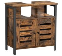 VASAGLE Meuble sous Lavabo, Armoire Salle de Bain, Portes Persiennes | Placard Rangement, 60 x 30 x 60 cm, Cadre Acier, Planche Réglable, Marron Rustique et Noir, Collection HANIS BBC901B01