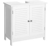 VASAGLE Meuble sous lavabo, Meuble de Salle de Bain, Placard de Rangement, 60 x 30 x 60 cm, avec 2 Portes persiennes, Planche réglable, poignées, Style Nordique scandinave, Blanc Mat BBC05WT