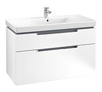 Meuble sous-vasque Villeroy und Boch A91510MS 98,7 x 59 x 44,9 cm, poignée chromé , blanc mat