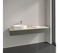 Meuble sous-vasque Villeroy et Boch Antao K15153HL 160x19x50cm, trou pour robinetterie, plan de toilette couleur botticino, laqué mat vert feuille