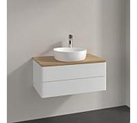 Meuble sous-vasque Villeroy et Boch Antao K19011GF 80x36x50cm, plan vasque couleur chêne miel, laqué blanc brillant