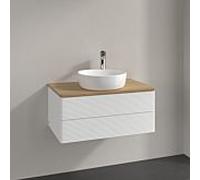 Meuble sous-vasque Villeroy et Boch Antao K19151MT 80x36x50cm, trou pour robinetterie, plan vasque couleur chêne miel, laqué blanc mat