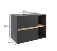 Vicco Meuble sous Vasque Viola, Gris/Artisan, 80x60cm avec 2 tiroirs, avec découpe pour Siphon pour Montage Mural