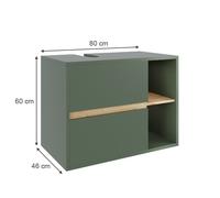 Vicco Meuble sous Vasque Viola, Vert/Artisan, 80x60cm avec 2 tiroirs, avec découpe pour Siphon pour Montage Mural