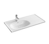 Meuble sous-vasque VitrA Equal 7243B403-0001 100 x 52 cm, trou de robinetterie/trop-plein, vasque à gauche, étagère à droite, verre vinyle blanc brillant