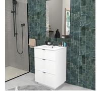 Meuble sous-vasques 3 tiroirs MARBELLA 60 cm + vasque + miroir / Blanc