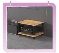 Meuble stéréo moderne à 2 niveaux pour amplificateur HiFi avec angle central ouvert pour vidéo. Noyer clair. Parfait pour les systèmes home cinéma et divertissement.