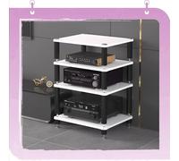 Meuble stéréo moderne à 4 niveaux pour amplificateur HiFi avec angle central ouvert pour home cinéma et systèmes de divertissement Blanc