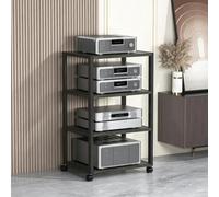Meuble stéréo rack audio, support multimédia 2-5 niveaux pour composants AV | Étagères modulables, support stéréo haute résistance, design mobile, rack amplificateur Hi-Fi, platine CD-vinyle(4 Tier)