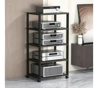 Meuble stéréo rack audio, support multimédia 2-5 niveaux pour composants AV | Étagères modulables, support stéréo haute résistance, design mobile, rack amplificateur Hi-Fi, platine CD-vinyle(5 Tier)