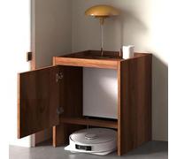Meuble Sto caché pour robot aspirateur, table d'appoint en bois avec portes et étagères indépendantes pour la maison ou le bureau, sombre, hauteur 65 cm/65 cm