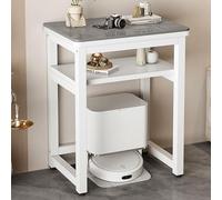 Meuble Support pour Robot Aspirateur, Étagère de Rangement au-dessus du Robot Aspirateur, Table d’Appoint Moderne pour Canapé, Table de Chevet en Métal, pour Salon et Bureau à Domicile(White/Gray,120*