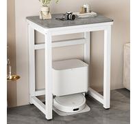 Meuble Support pour Robot Aspirateur, Étagère de Rangement au-dessus du Robot Aspirateur, Table d’Appoint Moderne pour Canapé, Table de Chevet en Métal, pour Salon et Bureau à Domicile(White/Gray,100*